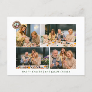 elegant Modern Blessing Easter family Four photo Holiday Postcard