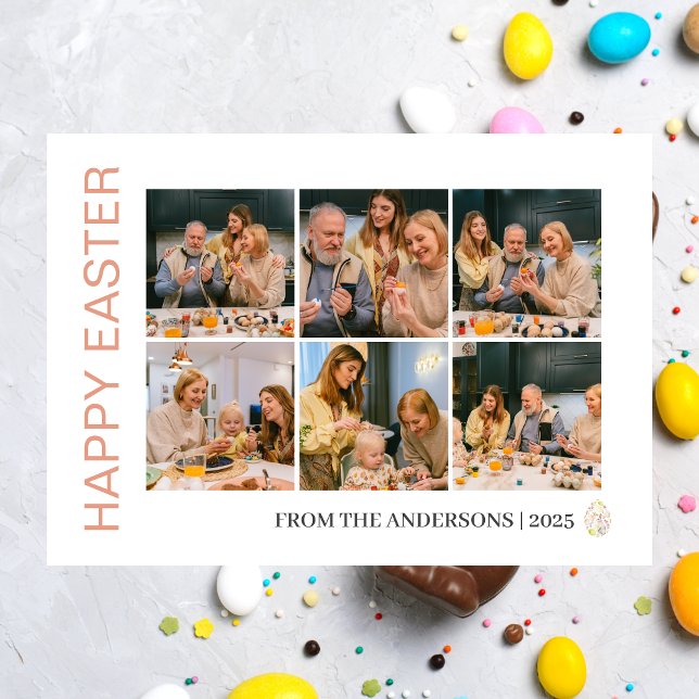 Elegant Modern Blessing Easter family Six photo Holiday Card (Creator Uploaded)