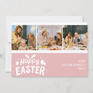Elegant Modern Blessing Easter Family Three photo Holiday Card