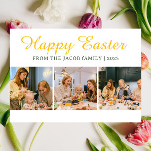 elegant Modern Blessing Easter family Three photo Holiday Card