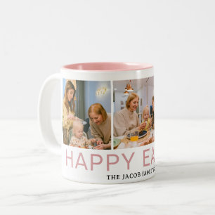 Elegant Modern Blessing Easter Family Three photo Two-Tone Coffee Mug