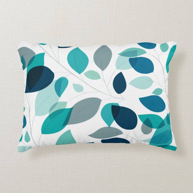 Elegant Modern Blue and Green Leaves Pattern | Decorative Cushion (Front)