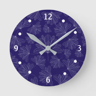 Elegant modern blue and white leafy Round Clock