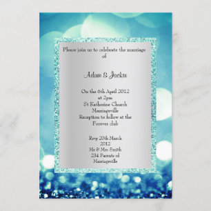 ELEGANT& MODERN BLUE AQUA GLITTER WEDDING INVITATION