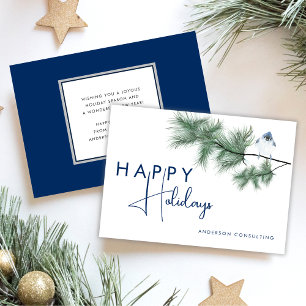 Elegant Modern Blue Bird Happy Holidays Business Holiday Card