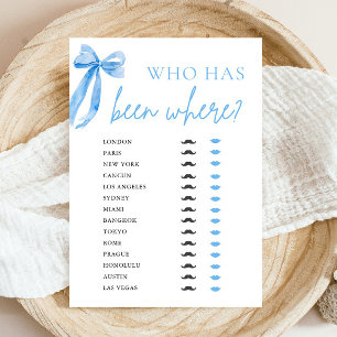Elegant Modern Blue Bow Who Has Been Where Game Invitation