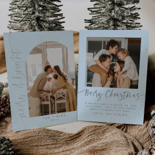 Elegant Modern Blue Christmas Photo Cards