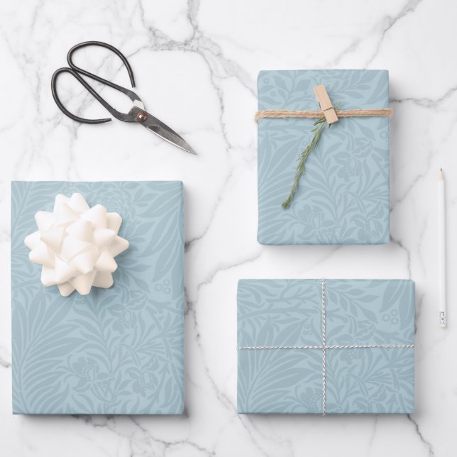 Elegant Modern Blue Floral Pattern Wrapping Paper Sheet (Front)
