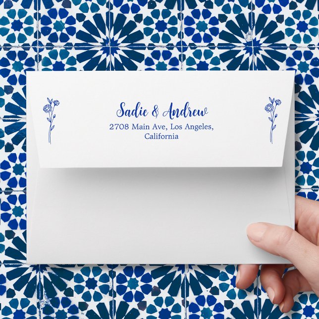 Elegant Modern Blue Floral Wedding Envelope (Creator Uploaded)