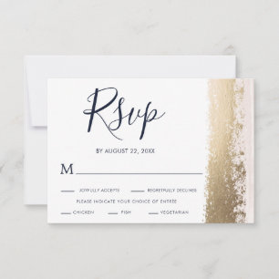 Elegant, Modern, Blue, Gold Foil Wedding RSVP Card
