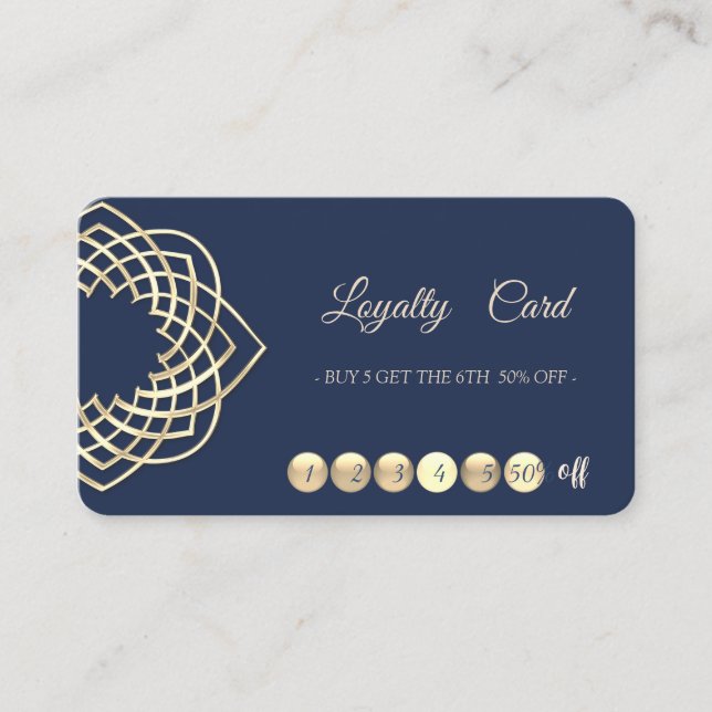 Elegant Modern Blue Gold  Loyalty Card (Front)