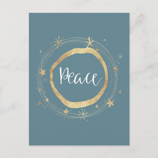 Elegant Modern Blue Gold Star Peace Holiday Postcard (Front)