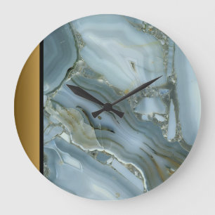 Elegant Modern Blue Grey Gold Marble Pattern  Large Clock