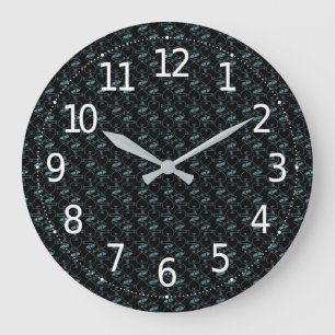 Elegant Modern Blue Hearts and Keys Pattern   Large Clock