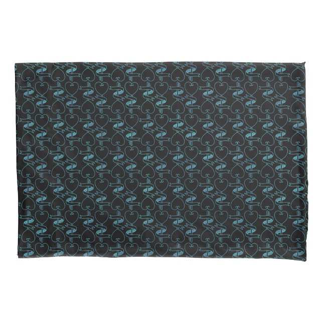 Elegant Modern Blue Hearts and Keys Pattern | Pillowcase (Front-Left)