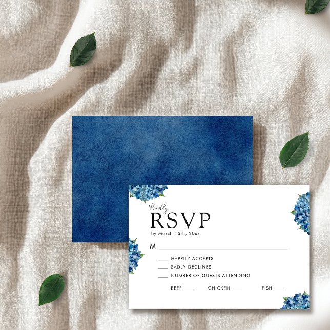 Elegant Modern Blue Hydrangeas Wedding RSVP Card (Creator Uploaded)
