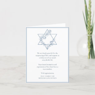 Elegant Modern Blue Jewish Star Sympathy Thank You Card