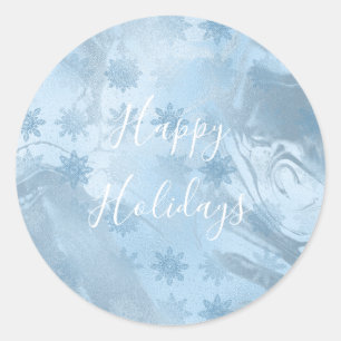 Elegant modern blue marble snowflake pattern classic round sticker