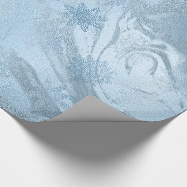 Elegant modern blue marble snowflakes Christmas Wrapping Paper (Corner)