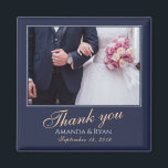 Elegant Modern Blue Photo Thank you Wedding Magnet<br><div class="desc">A favour wedding magnet with a wedding photo, bride and groom names and wedding date. Personalise with your wedding photo and other details. The text is in a script and the background is dark navy blue. An elegant and stylish thank you magnet - great as a gift for your wedding...</div>