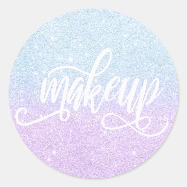 Elegant modern blue & purple glitter makeup classic round sticker (Front)