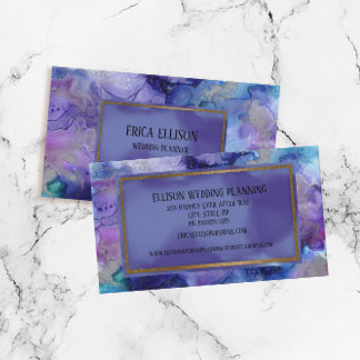 Elegant Modern Blue Purple Watercolor Wedding Business Card