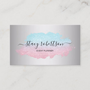 Elegant modern blue & rose gold glitter planner business card