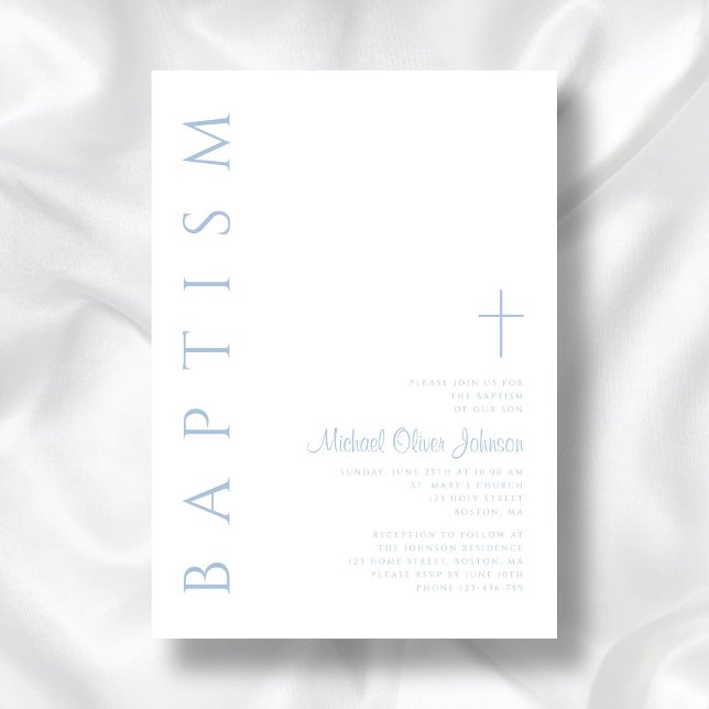 Elegant Modern Blue Script Cross Boy Baptism Invitation (Elegant Modern Blue Script Cross Boy Baptism Invitation)