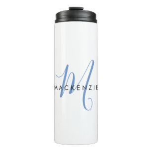 Elegant Modern Blue Script Monogram Thermal Tumbler