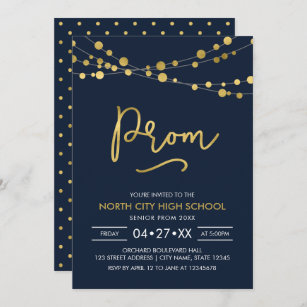 Elegant Modern Blue Strings of Lights School Prom Invitation