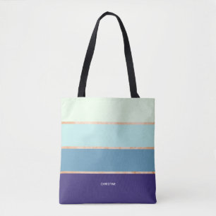 Elegant Modern Blue Striped First Name Women Tote Bag