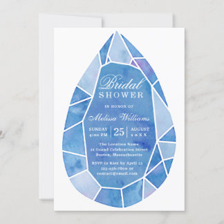 Elegant Modern Blue Watercolor Gem Bridal Shower Invitation