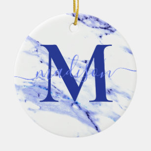 Elegant modern blue white Marble granite monogram Ceramic Ornament