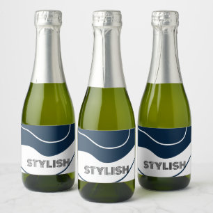 Elegant & Modern Blue & White Sparkling Wine Label