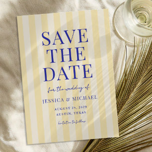 Elegant Modern Blue Yellow Striped Wedding Save The Date