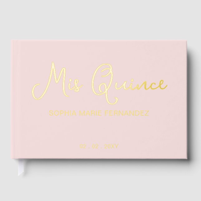 Elegant Modern Blush Photo Quinceañera Guest Book (Front)