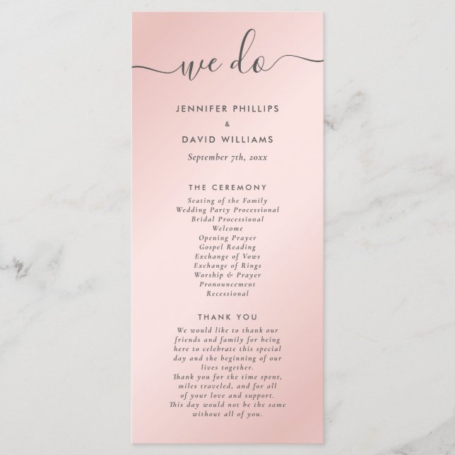 Elegant Modern Blush Pink and Grey Wedding Program (Front)