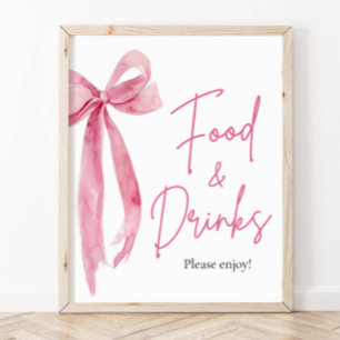 Elegant Modern Blush Pink Bow Food and Drinks Sign
