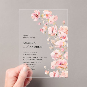  Elegant Modern Blush Pink Floral Photo Wedding Acrylic Invitations