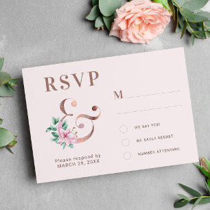 Elegant modern blush pink floral wedding RSVP card