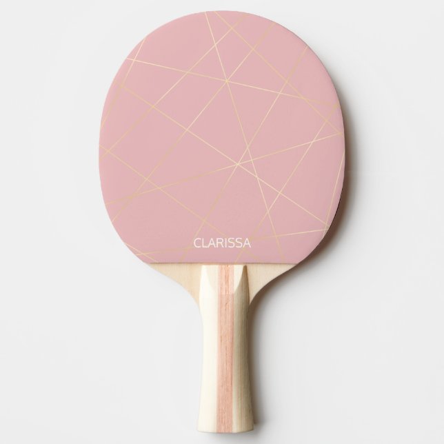 Elegant modern blush pink gold geometric pattern ping pong paddle (Front)