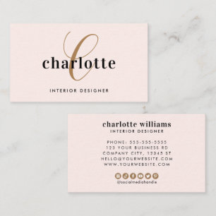 Elegant Modern Blush Pink Gold Monogram Business Card