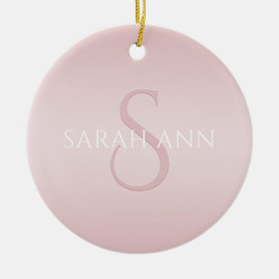 Elegant Modern Blush Pink Ombre Name & Monogram Ceramic Ornament