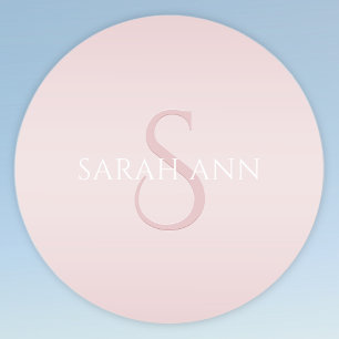 Elegant Modern Blush Pink Ombre Name & Monogram Classic Round Sticker