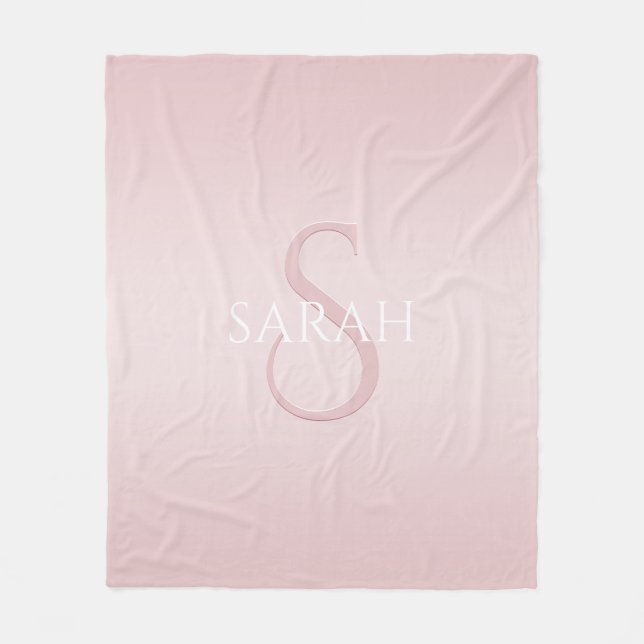 Elegant Modern Blush Pink Ombre Name & Monogram Fleece Blanket (Front)