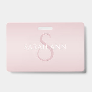 Elegant Modern Blush Pink Ombre Name & Monogram ID Badge