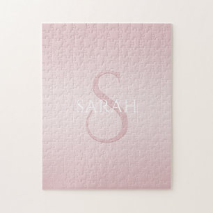Elegant Modern Blush Pink Ombre Name & Monogram Jigsaw Puzzle