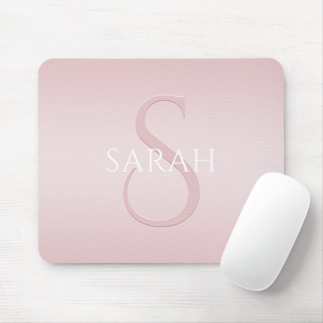 Elegant Modern Blush Pink Ombre Name & Monogram Mouse Pad (With Mouse)
