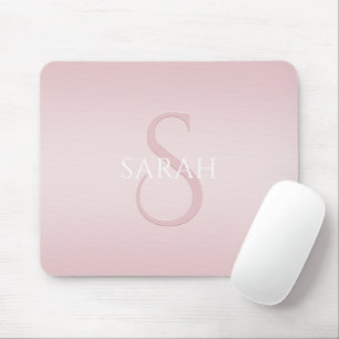 Elegant Modern Blush Pink Ombre Name & Monogram Mouse Pad