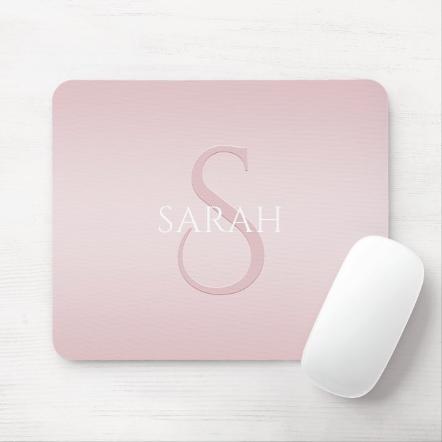 Elegant Modern Blush Pink Ombre Name & Monogram Mouse Pad (With Mouse)
